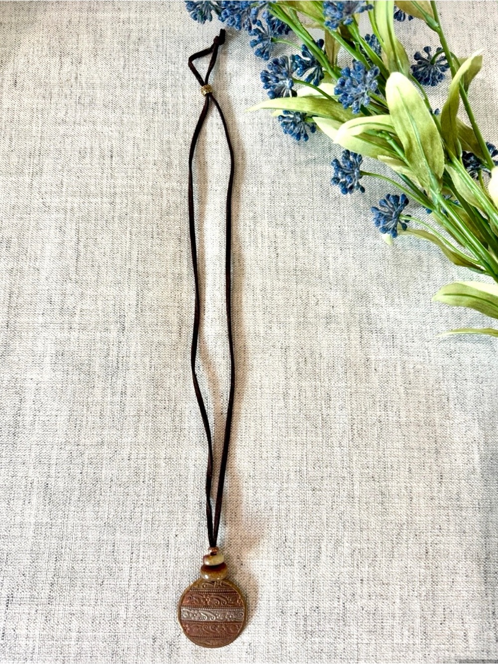 Handcrafted Brown Leather Pendant Necklace From Reservation in NM